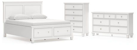 Fortman Queen Panel Storage Bed with Dresser and Chest in White from Ashley - Luna Furniture
