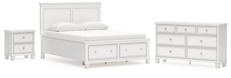 Fortman Queen Panel Storage Bed with Dresser and Nightstand in White from Ashley - Luna Furniture
