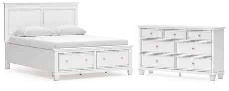 Fortman Queen Panel Storage Bed with Dresser in White from Ashley - Luna Furniture