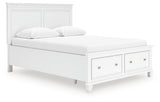 Fortman Queen Panel Storage Bed with Mirrored Dresser and Nightstand in White from Ashley - Luna Furniture