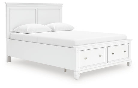 Fortman Queen Panel Storage Bed with Mirrored Dresser and Nightstand in White from Ashley Furniture - Luna Furniture