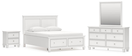Fortman Queen Panel Storage Bed with Mirrored Dresser and Nightstand in White from Ashley - Luna Furniture