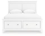Fortman Queen Panel Storage Bed with Mirrored Dresser in White from Ashley - Luna Furniture