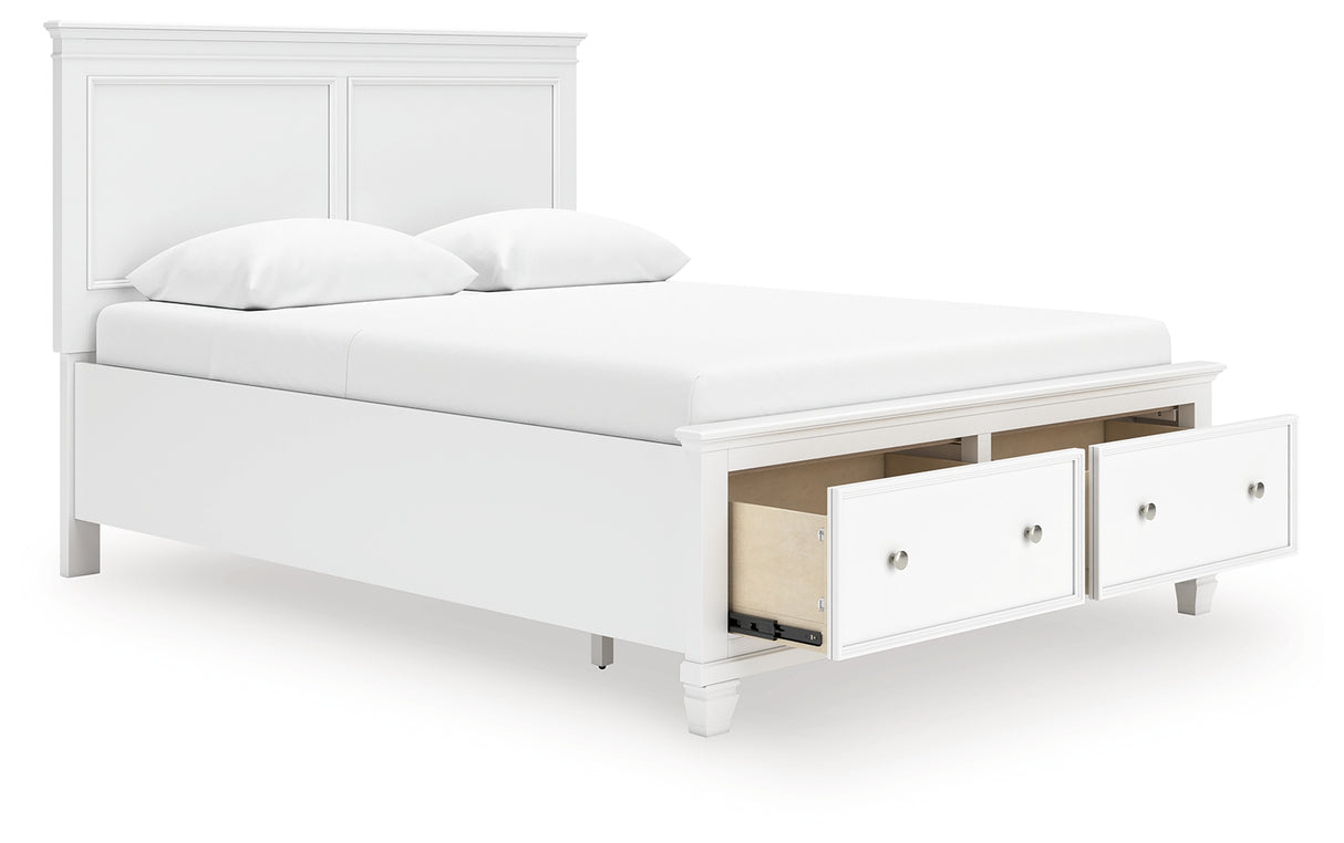 Fortman Queen Panel Storage Bed with Mirrored Dresser in White from Ashley - Luna Furniture