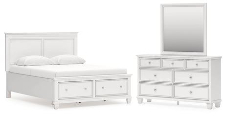 Fortman Queen Panel Storage Bed with Mirrored Dresser in White from Ashley - Luna Furniture