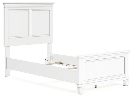 Fortman Twin Panel Bed with Mirrored Dresser and 2 Nightstands in White from Ashley - Luna Furniture