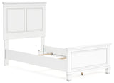 Fortman Twin Panel Bed with Mirrored Dresser and Chest in White from Ashley - Luna Furniture