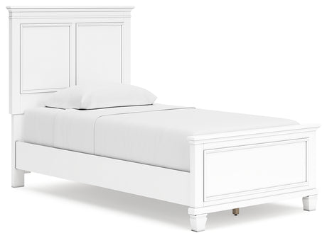 Fortman Twin Panel Bed with Mirrored Dresser, Chest and 2 Nightstands in White from Ashley - Luna Furniture