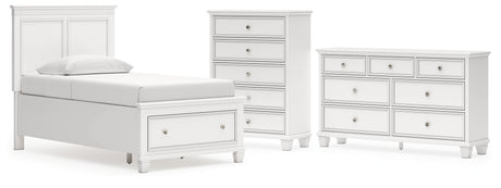 Fortman Twin Panel Storage Bed with Dresser and Chest in White from Ashley - Luna Furniture