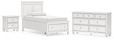 Fortman Twin Panel Storage Bed with Dresser and Nightstand in White from Ashley Furniture - Luna Furniture