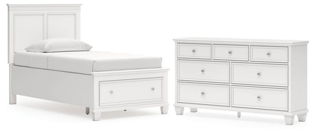 Fortman Twin Panel Storage Bed with Dresser in White from Ashley - Luna Furniture