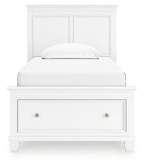Fortman Twin Panel Storage Bed with Mirrored Dresser in White from Ashley - Luna Furniture