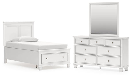 Fortman Twin Panel Storage Bed with Mirrored Dresser in White from Ashley - Luna Furniture