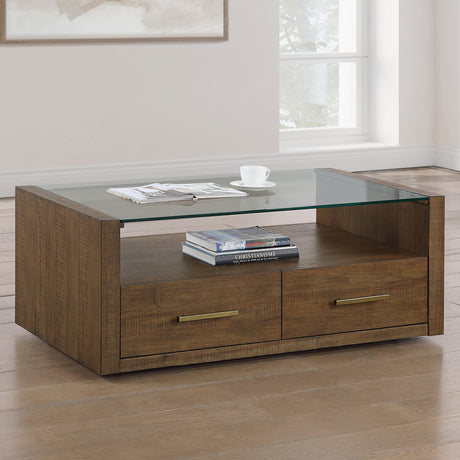 Garland Castered Glass Top Coffee Table, Toffee Finish from Steve Silver - Luna Furniture