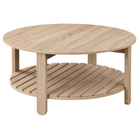 Fowler Natural 1-Shelf Round Engineered Wood Coffee Table from Coaster - Luna Furniture