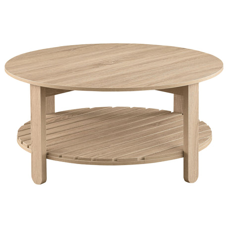 Fowler Natural 1-Shelf Round Engineered Wood Coffee Table from Coaster - Luna Furniture