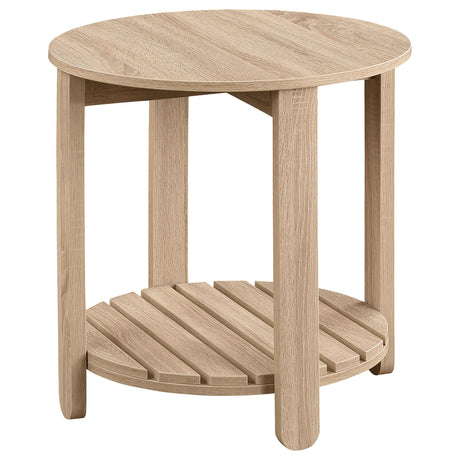 Fowler Natural 1-Shelf Round Engineered Wood Side End Table from Coaster - Luna Furniture