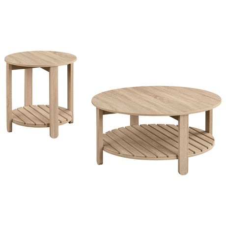 Fowler Natural 2-Piece Round Coffee and End Table Set from Coaster - Luna Furniture