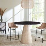 Palm Springs 48" Gathering Table with Black Marble and Whitewash Modern Base from Home Trends & Design - Luna Furniture