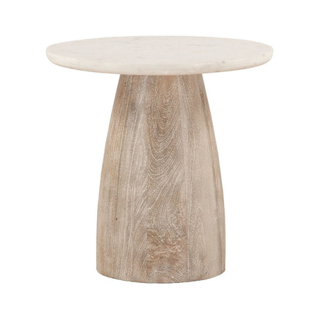 Palm Springs 22" Round Side Table with White Marble and Whitewash Modern Base from Home Trends & Design - Luna Furniture