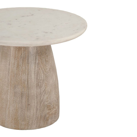 Palm Springs 22" Round Side Table with White Marble and Whitewash Modern Base from Home Trends & Design - Luna Furniture