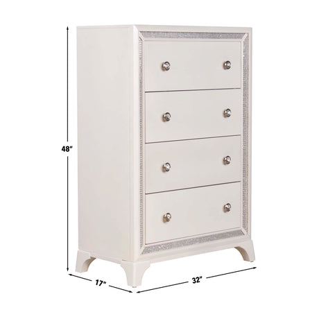 Cassie Illuminating 5-Drawer Chest, Shimmering Pearl Finish from Steve Silver - Luna Furniture