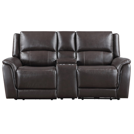 Alexandria Chocolate Top-Grain Leather Power Reclining Console Loveseat from Steve Silver - Luna Furniture