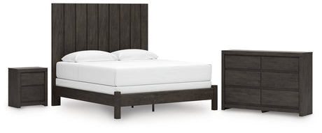 Fraluna King Panel Bed with Dresser and Nightstand in Charcoal from Ashley - Luna Furniture