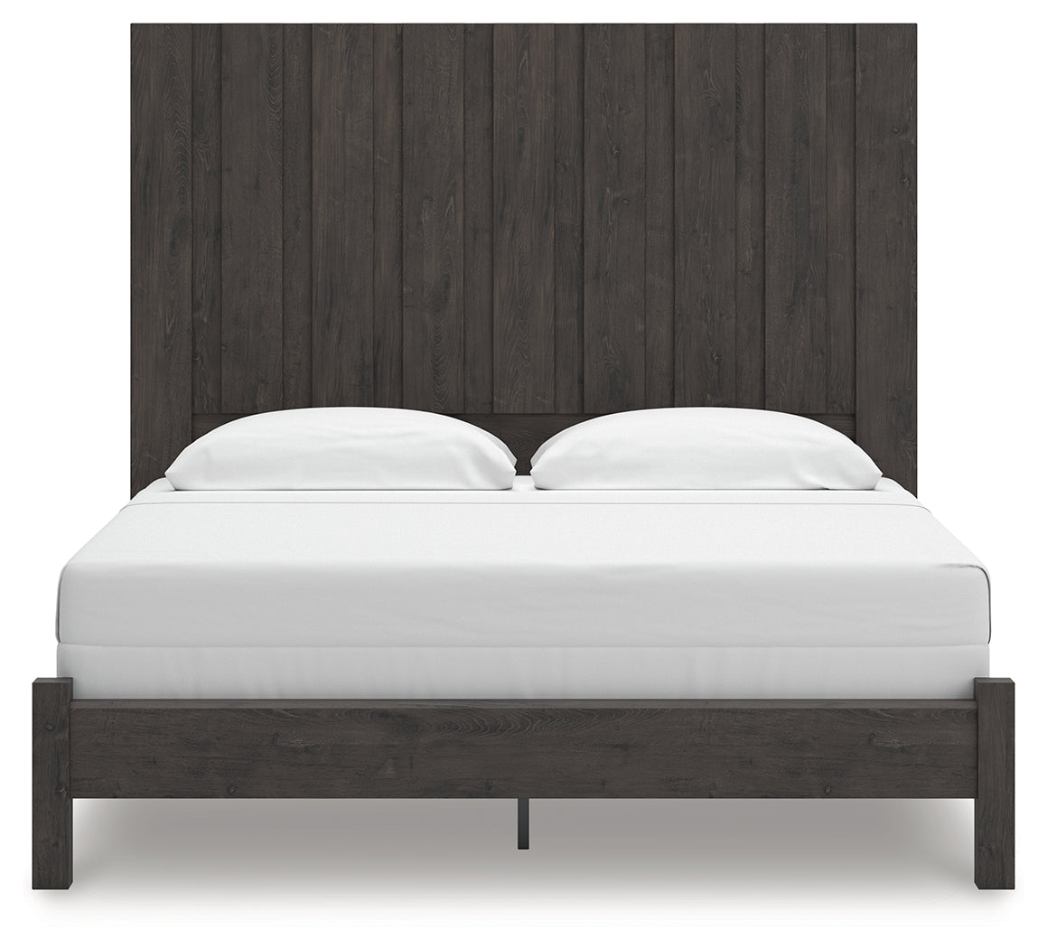 Fraluna King Panel Bed with Mirrored Dresser and Chest in Charcoal from Ashley - Luna Furniture