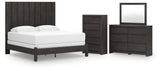 Fraluna King Panel Bed with Mirrored Dresser and Chest in Charcoal from Ashley - Luna Furniture