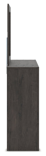 Fraluna King Panel Bed with Mirrored Dresser and Chest in Charcoal from Ashley - Luna Furniture