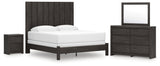 Fraluna King Panel Bed with Mirrored Dresser and Nightstand in Charcoal from Ashley - Luna Furniture