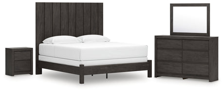 Fraluna King Panel Bed with Mirrored Dresser and Nightstand in Charcoal from Ashley - Luna Furniture