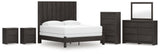 Fraluna King Panel Bed with Mirrored Dresser, Chest and 2 Nightstands in Charcoal from Ashley - Luna Furniture