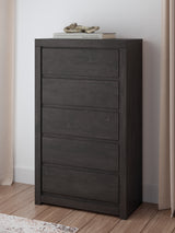 Fraluna King Panel Bed with Mirrored Dresser, Chest and 2 Nightstands in Charcoal from Ashley - Luna Furniture
