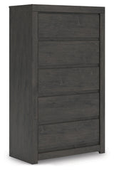 Fraluna King Panel Bed with Mirrored Dresser, Chest and Nightstand in Charcoal from Ashley - Luna Furniture