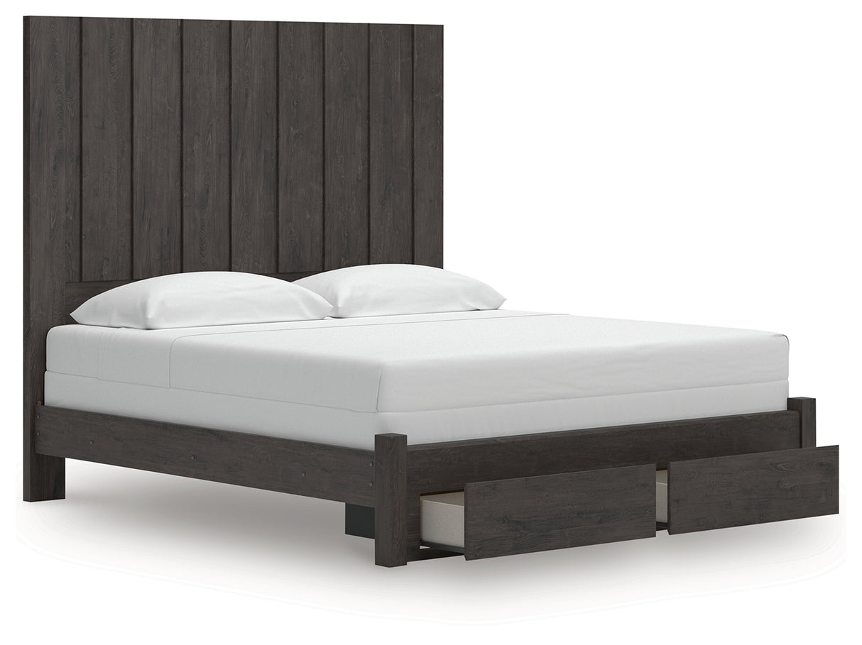 Fraluna King Panel Storage Bed with Dresser and Nightstand in Charcoal from Ashley - Luna Furniture