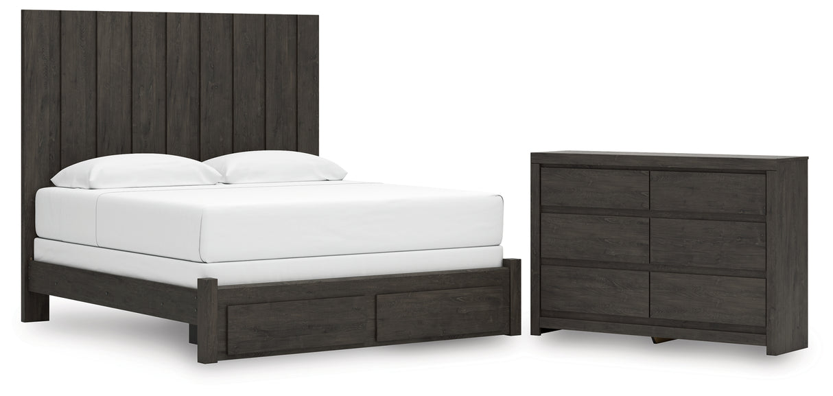 Fraluna King Panel Storage Bed with Dresser in Charcoal from Ashley - Luna Furniture