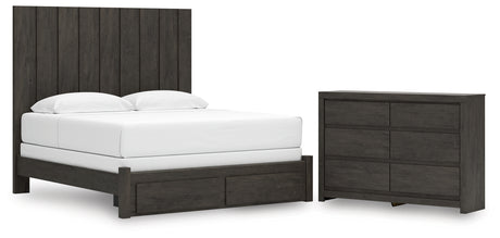 Fraluna King Panel Storage Bed with Dresser in Charcoal from Ashley - Luna Furniture
