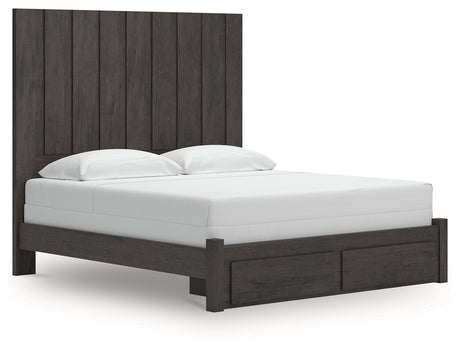 Fraluna King Panel Storage Bed with Mirrored Dresser and 2 Nightstands in Charcoal from Ashley - Luna Furniture