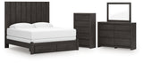 Fraluna King Panel Storage Bed with Mirrored Dresser and Chest in Charcoal from Ashley - Luna Furniture