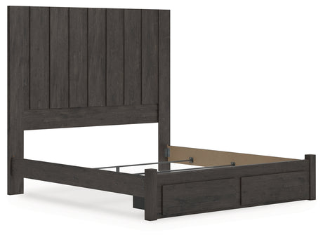 Fraluna King Panel Storage Bed with Mirrored Dresser and Nightstand in Charcoal from Ashley - Luna Furniture
