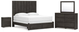 Fraluna King Panel Storage Bed with Mirrored Dresser and Nightstand in Charcoal from Ashley - Luna Furniture