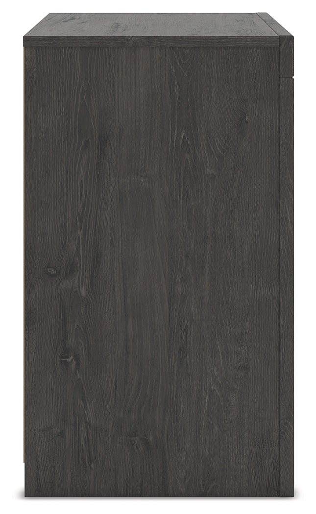 Fraluna King Panel Storage Bed with Mirrored Dresser and Nightstand in Charcoal from Ashley - Luna Furniture