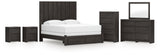 Fraluna King Panel Storage Bed with Mirrored Dresser, Chest and 2 Nightstands in Charcoal from Ashley - Luna Furniture
