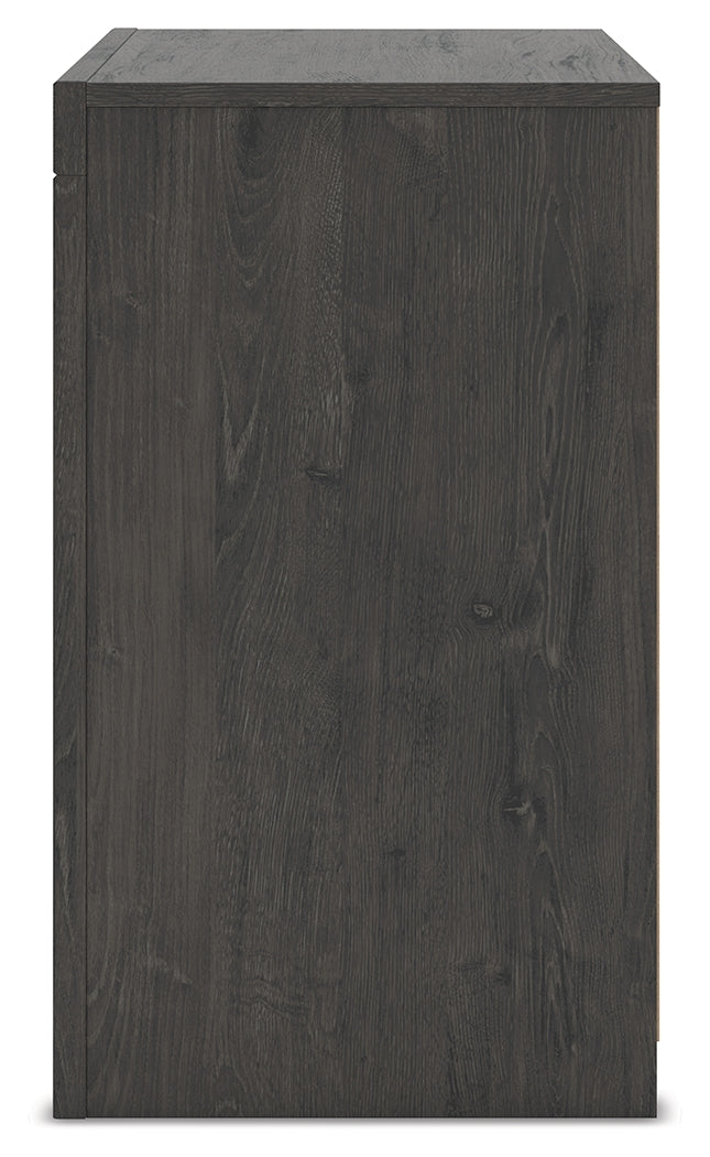 Fraluna King Panel Storage Bed with Mirrored Dresser, Chest and 2 Nightstands in Charcoal from Ashley - Luna Furniture