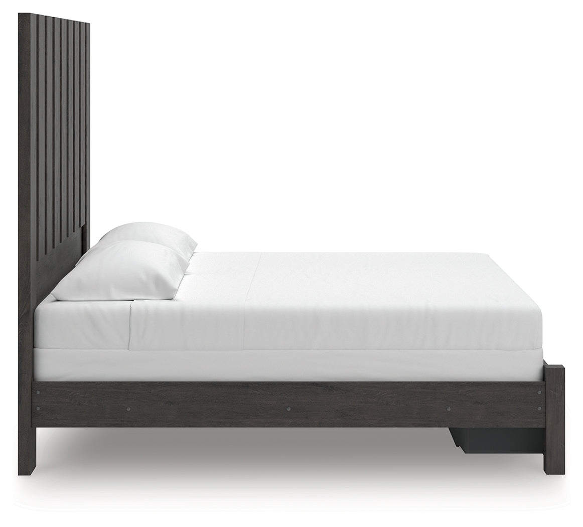 Fraluna King Panel Storage Bed with Mirrored Dresser in Charcoal from Ashley - Luna Furniture