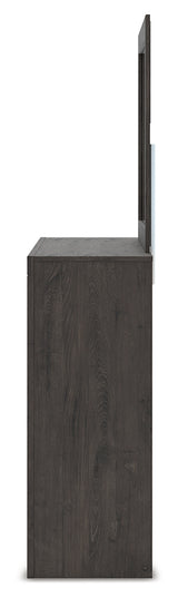 Fraluna King Panel Storage Bed with Mirrored Dresser in Charcoal from Ashley - Luna Furniture