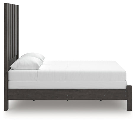 Fraluna Queen Panel Bed with Mirrored Dresser and 2 Nightstands in Charcoal from Ashley - Luna Furniture
