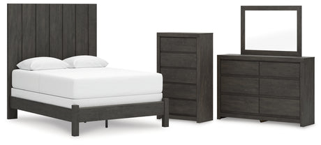 Fraluna Queen Panel Bed with Mirrored Dresser and Chest in Charcoal from Ashley - Luna Furniture